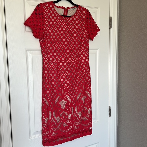 Dex | Dresses | Dex Red Lace Dress With Champagne Color Lining And Gold ...